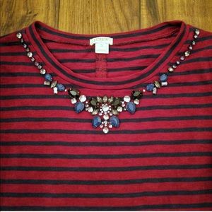 J Crew Embellished Quarter Length Sleeve Top